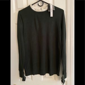 Sweater with faux blouse at collar and sleeves